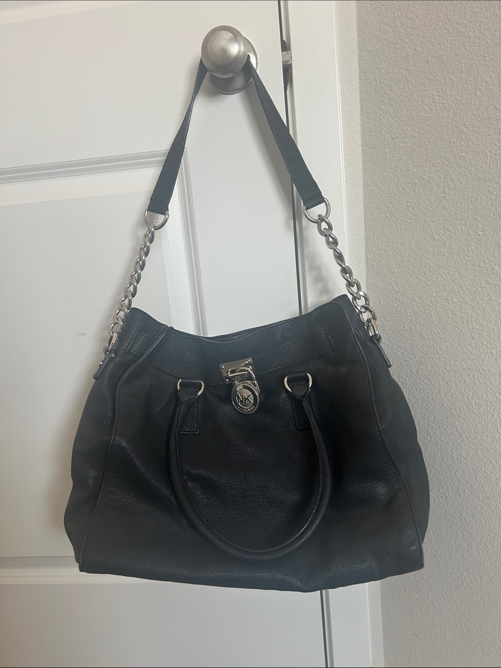 Michael Kors Black Pebbled Leather Shoulder Bag with Chain Strap